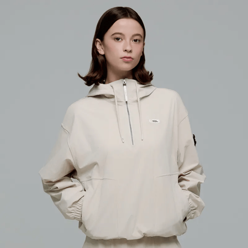 WOMEN'S ARCHELON STRETCHED WOVEN HOODIE ANORAK L/BEIGE