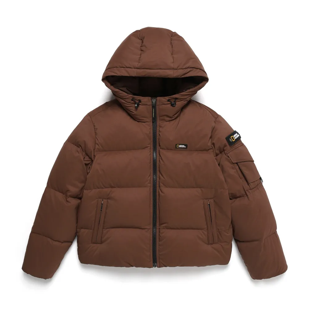 (HUNGARIAN GOOSE DOWN) WOMEN'S GOLDEN MOLE CROPPED HOODIE DOWN JACKET BRICK