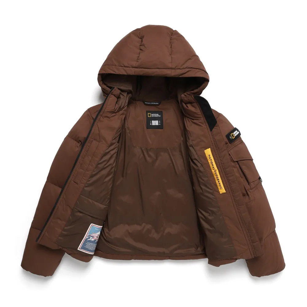 (HUNGARIAN GOOSE DOWN) WOMEN'S GOLDEN MOLE CROPPED HOODIE DOWN JACKET BRICK