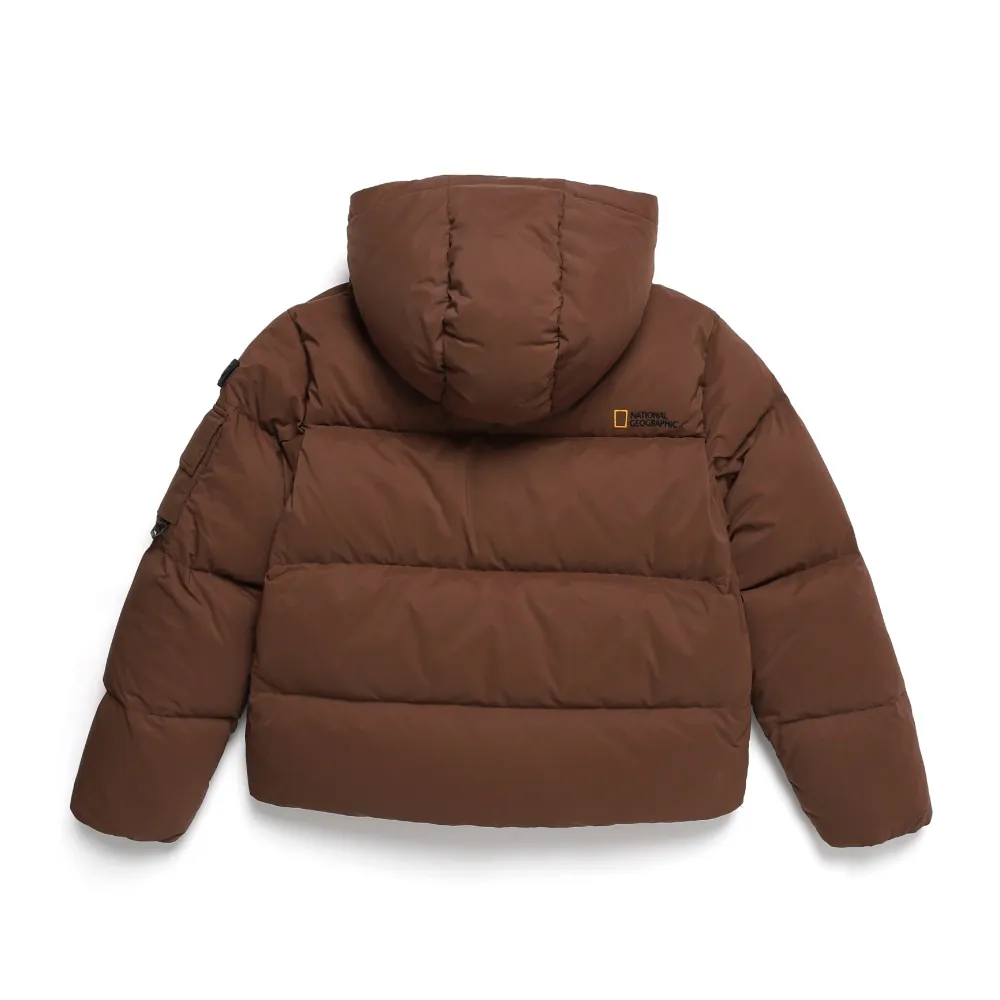 (HUNGARIAN GOOSE DOWN) WOMEN'S GOLDEN MOLE CROPPED HOODIE DOWN JACKET BRICK