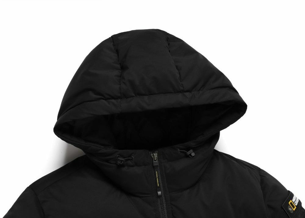 (HUNGARIAN GOOSE DOWN) WOMEN'S GOLDEN MOLE CROPPED HOODIE DOWN JACKET CARBON BLACK