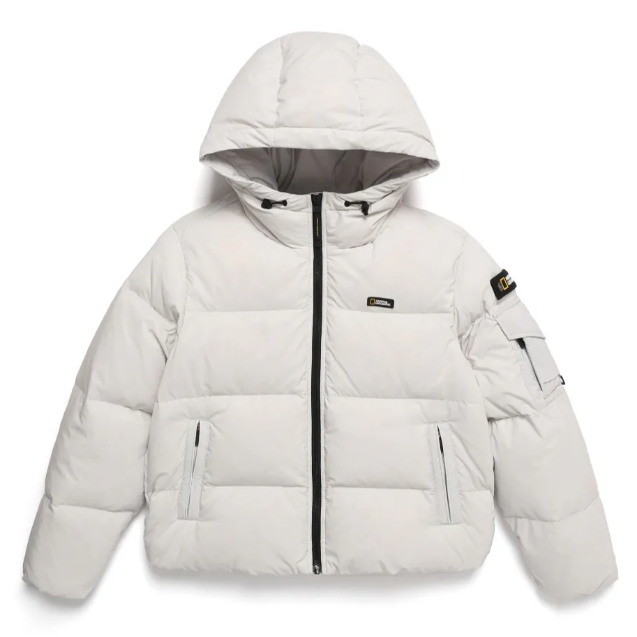 (HUNGARIAN GOOSE DOWN) WOMEN'S GOLDEN MOLE CROPPED HOODIE DOWN JACKET ICE GREY