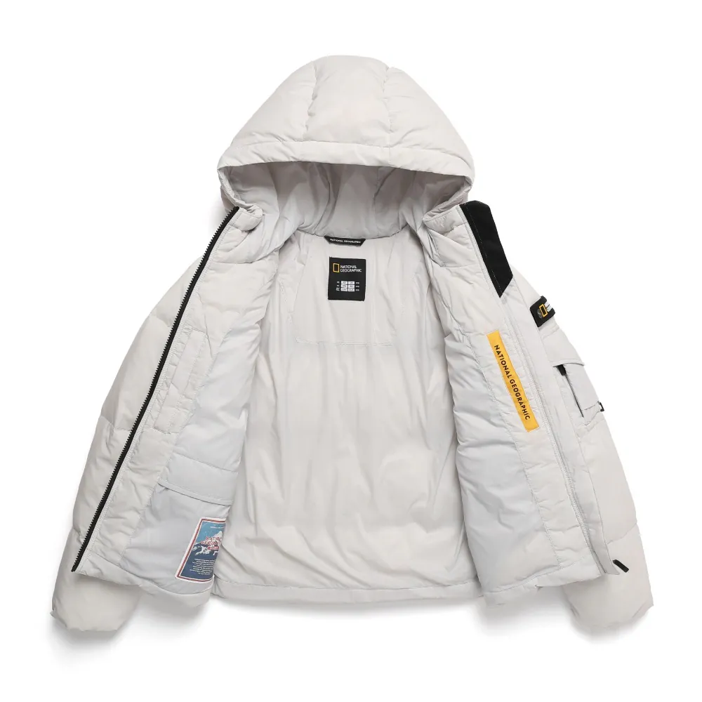 (HUNGARIAN GOOSE DOWN) WOMEN'S GOLDEN MOLE CROPPED HOODIE DOWN JACKET ICE GREY