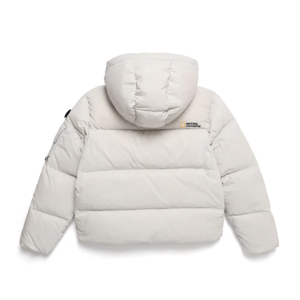 (HUNGARIAN GOOSE DOWN) WOMEN'S GOLDEN MOLE CROPPED HOODIE DOWN JACKET ICE GREY