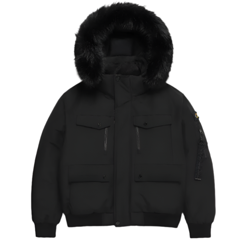 WOMEN'S TARUGA FUR TRIM HOODIE DOWN JACKET CARBON BLACK