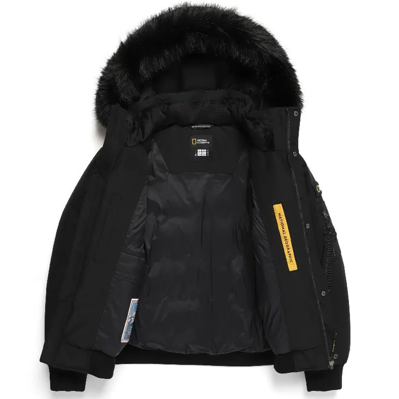 WOMEN'S TARUGA FUR TRIM HOODIE DOWN JACKET CARBON BLACK