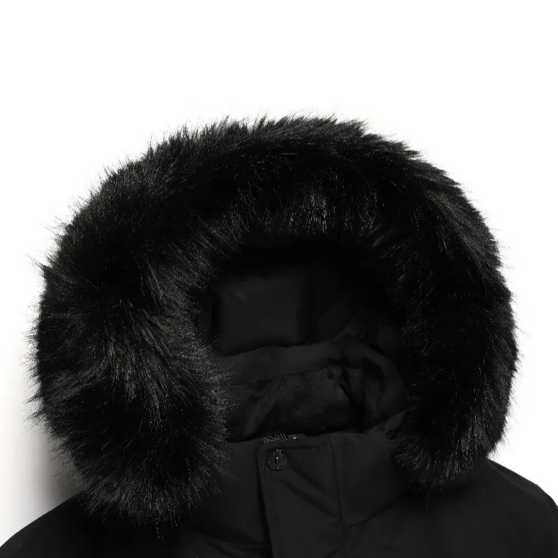WOMEN'S TARUGA FUR TRIM HOODIE DOWN JACKET CARBON BLACK