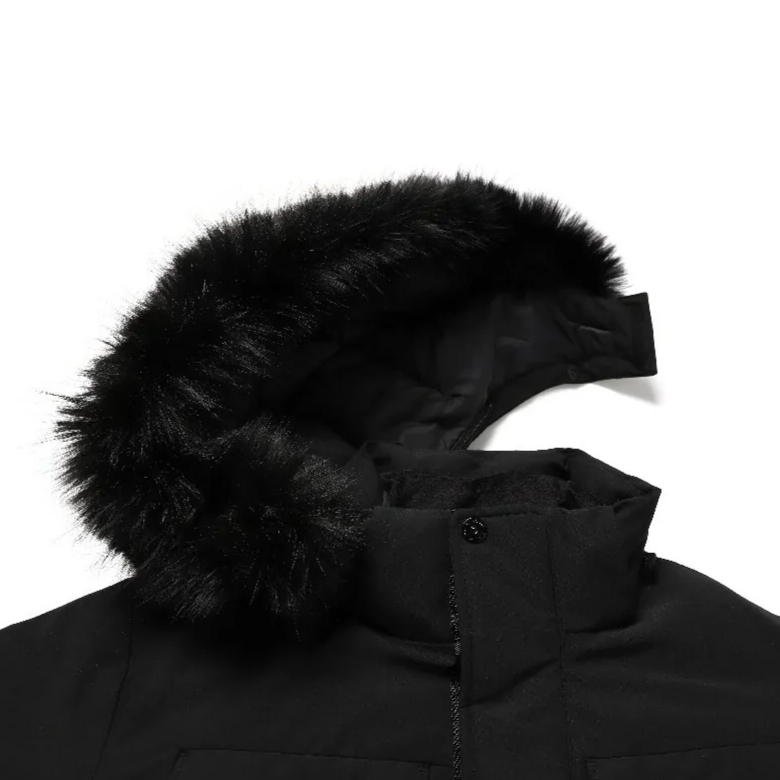 WOMEN'S TARUGA FUR TRIM HOODIE DOWN JACKET CARBON BLACK