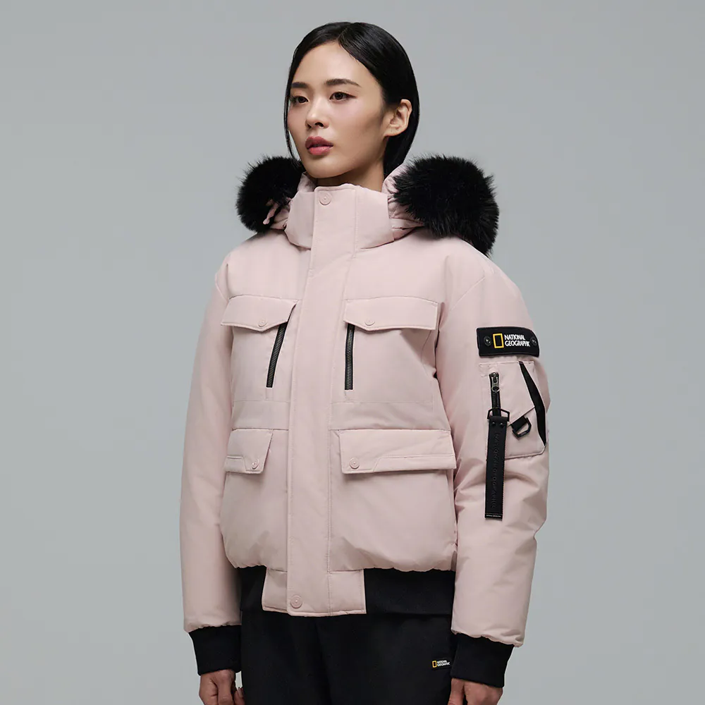 WOMEN'S TARUGA FUR TRIM HOODIE DOWN JACKET INDI PINK