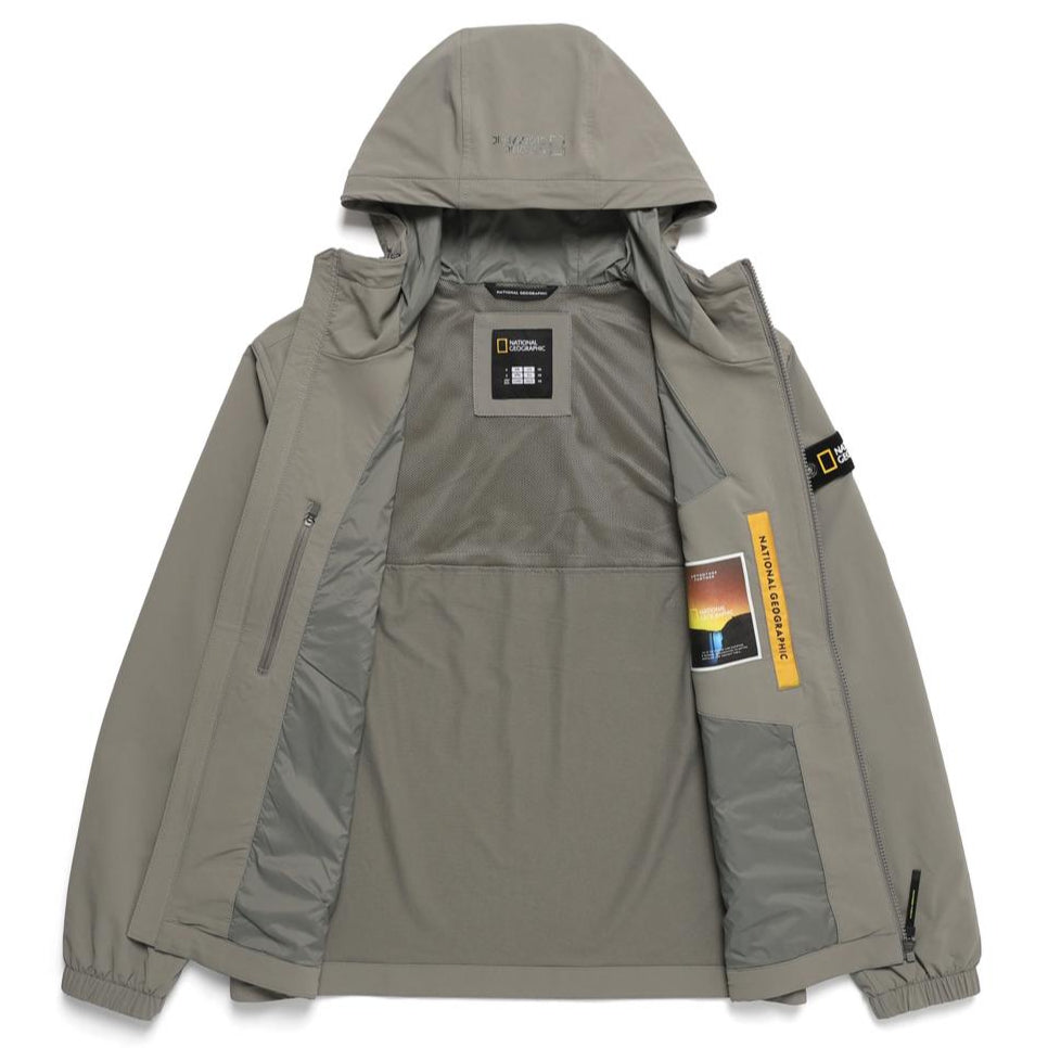 ARCHELON STRETCHED WOVEN ZIP-UP HOODIE LICHEN KHAKI