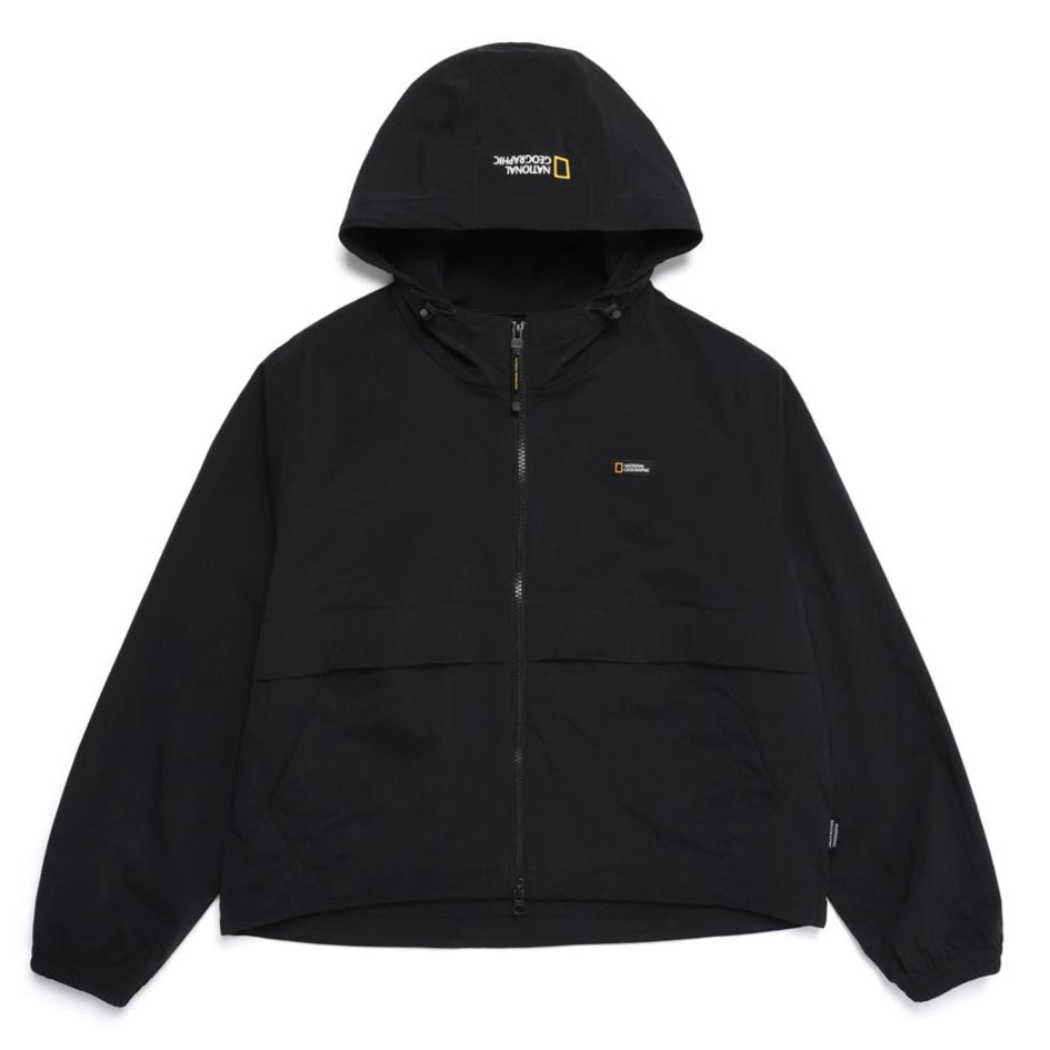 WOMEN'S CYGNUS WOVEN STRETCH FULL ZIP UP HOODIE CARBON BLACK
