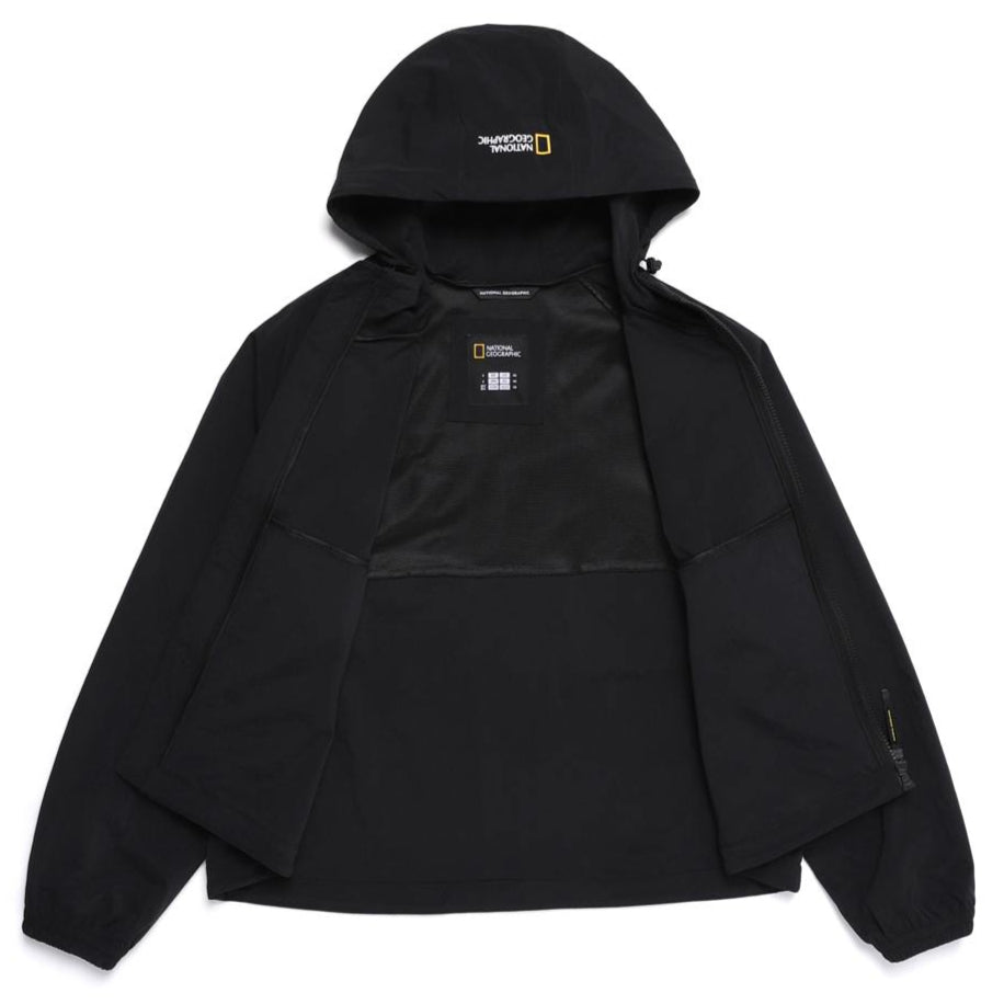WOMEN'S CYGNUS WOVEN STRETCH FULL ZIP UP HOODIE CARBON BLACK
