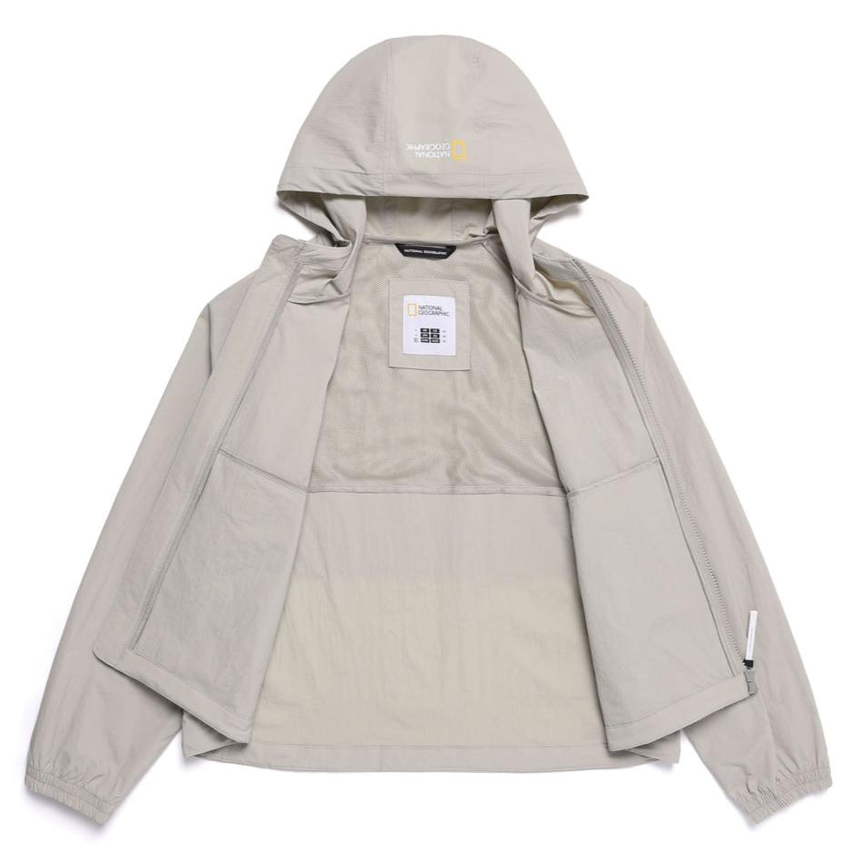 WOMEN'S CYGNUS WOVEN STRETCH FULL ZIP UP HOODIE MOURNING BEIGE
