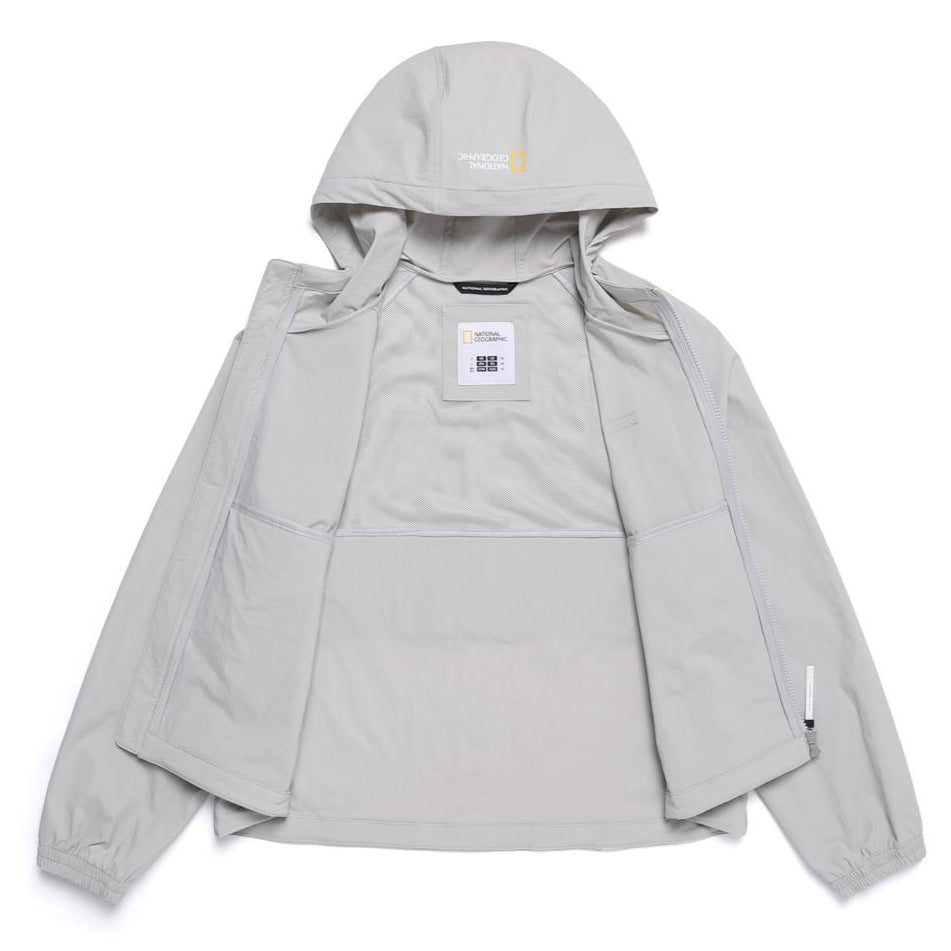 WOMEN'S CYGNUS WOVEN STRETCH FULL ZIP UP HOODIE SILVER GREY