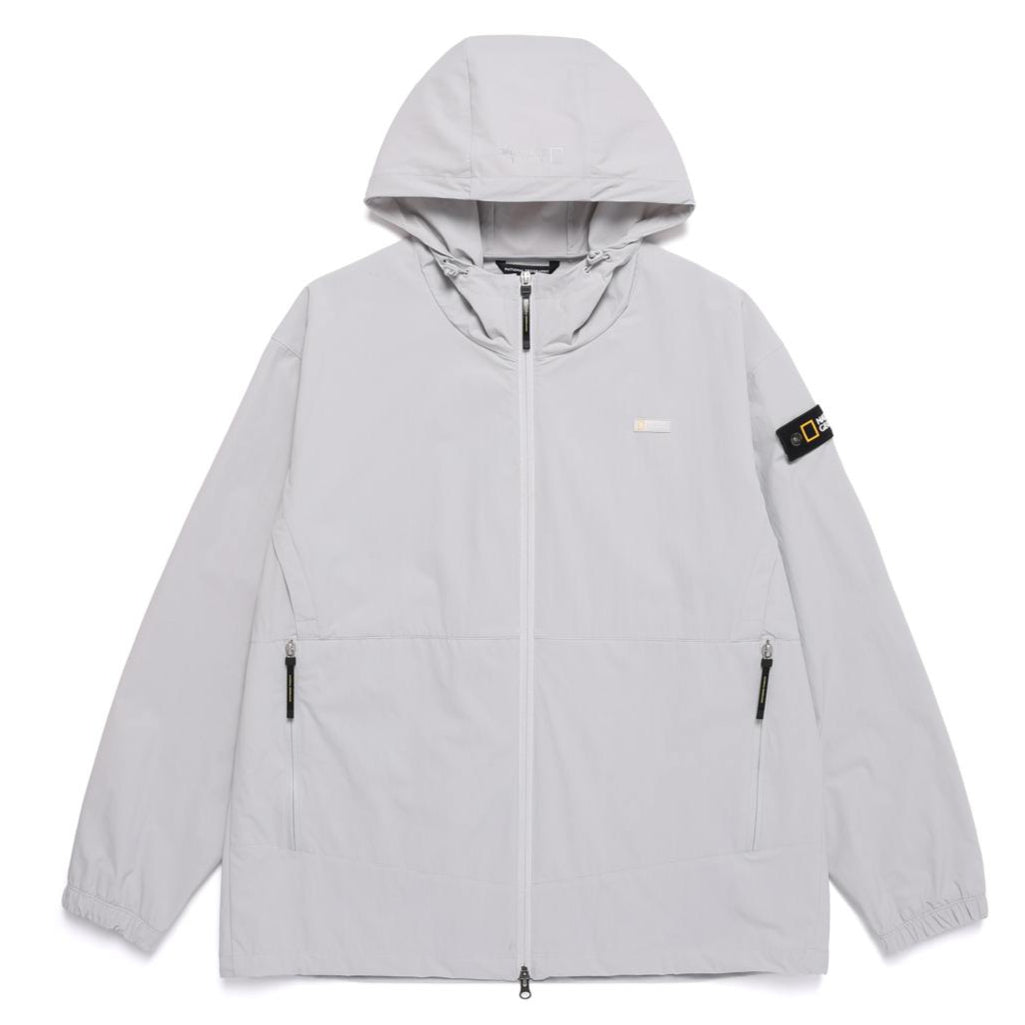 ADELIE LIGHT WOVEN STRETCH FULL ZIP UP HOODIE JUMPER SILVER GREY