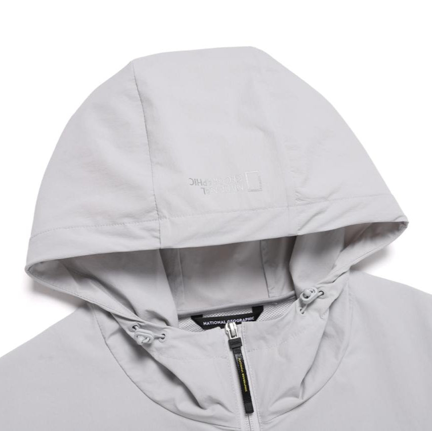 ADELIE LIGHT WOVEN STRETCH FULL ZIP UP HOODIE JUMPER SILVER GREY