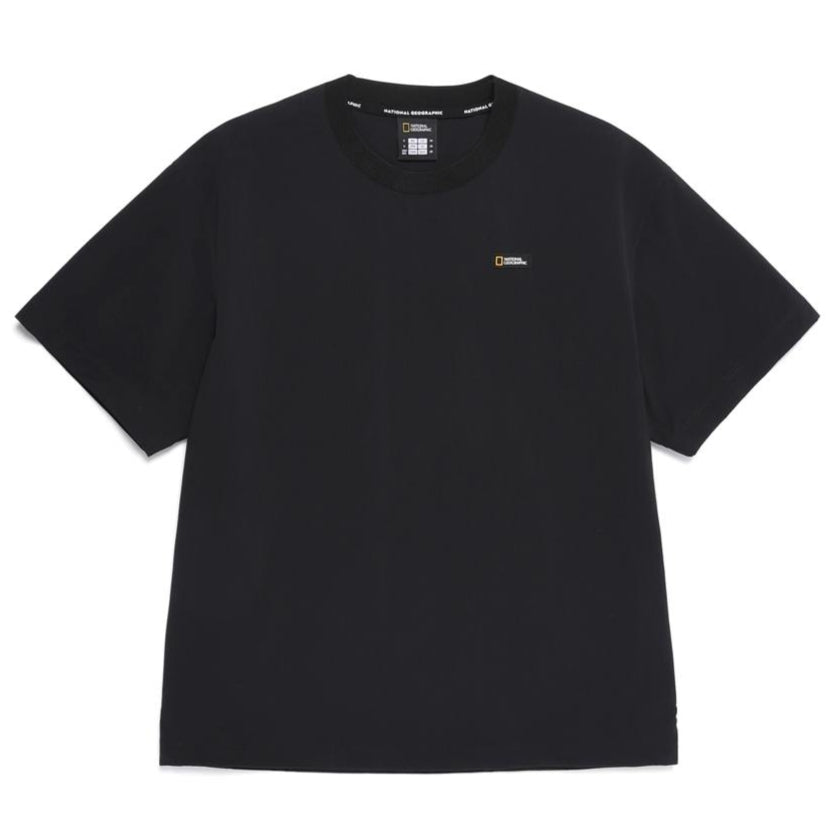 ADELIE LIGHT WOVEN STRETCH ROUND NECK SHORT SLEEVE T-SHIRT CARBON BLACK