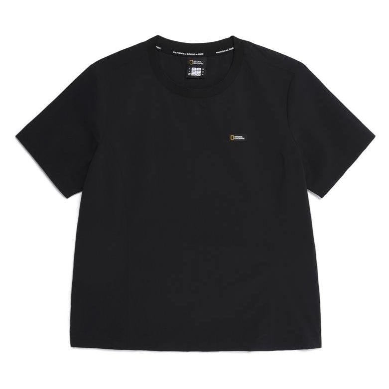 WOMEN ADELIE LIGHT WOVEN STRETCH ROUND NECK SHORT SLEEVE T-SHIRT CARBON BLACK