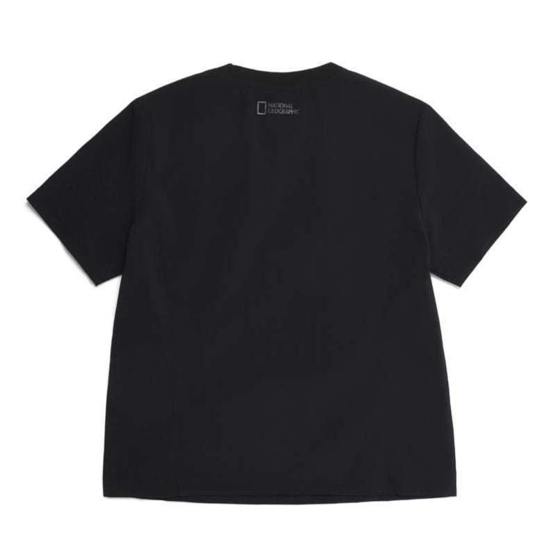 WOMEN ADELIE LIGHT WOVEN STRETCH ROUND NECK SHORT SLEEVE T-SHIRT CARBON BLACK