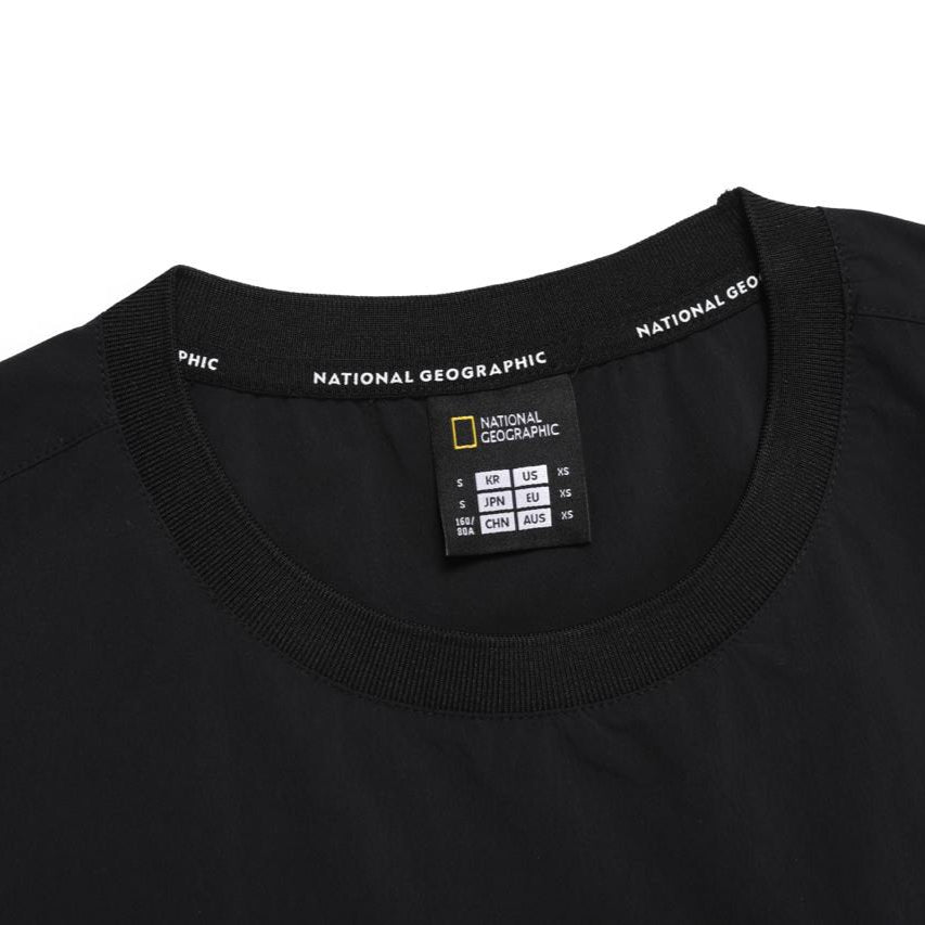 WOMEN ADELIE LIGHT WOVEN STRETCH ROUND NECK SHORT SLEEVE T-SHIRT CARBON BLACK