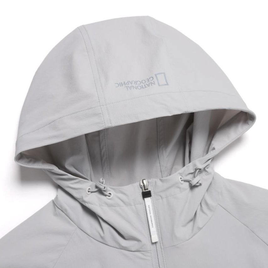 WOMEN ADELIE LIGHT WOVEN STRETCH FULL ZIP UP HOODIE JUMPER SILVER GREY