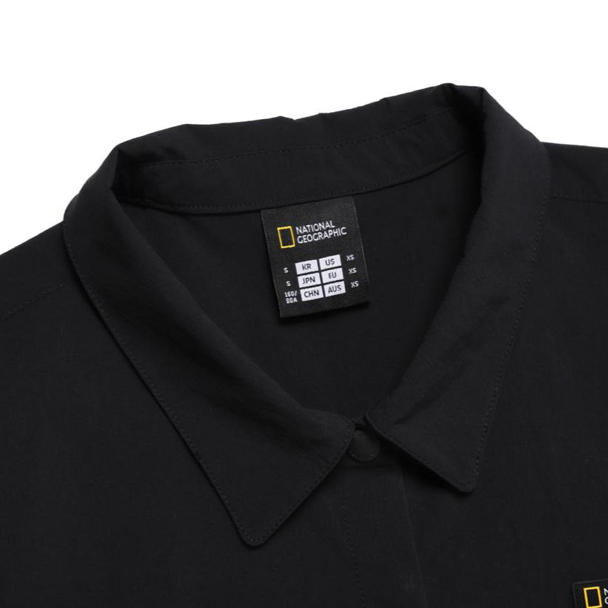 WOMEN ADELIE LIGHT WOVEN STRETCH COLLAR DRESS CARBON BLACK