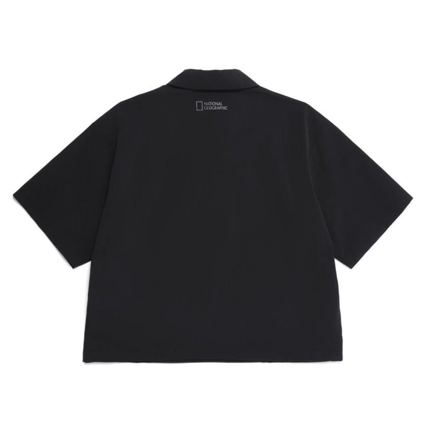 WOMEN ADELIE LGIHT WOVEN STRETCH COLLAR T-SHIRT CARBON BLACK