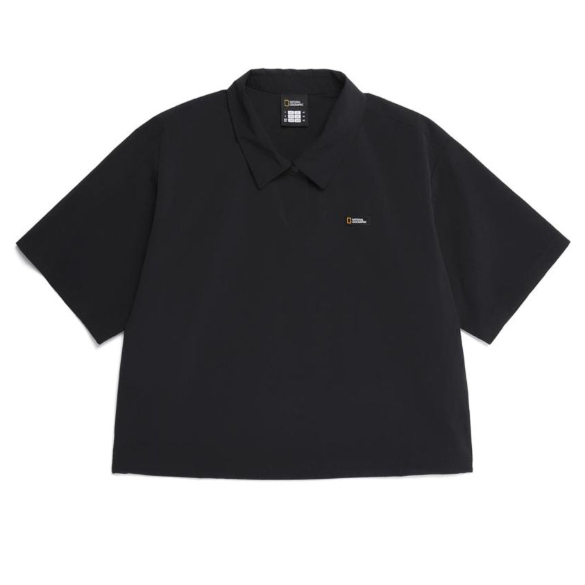 WOMEN ADELIE LGIHT WOVEN STRETCH COLLAR T-SHIRT CARBON BLACK