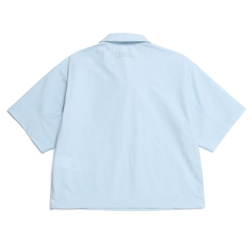 WOMEN ADELIE LIGHT WOVEN STRETCH COLLAR T-SHIRT L/BLUE