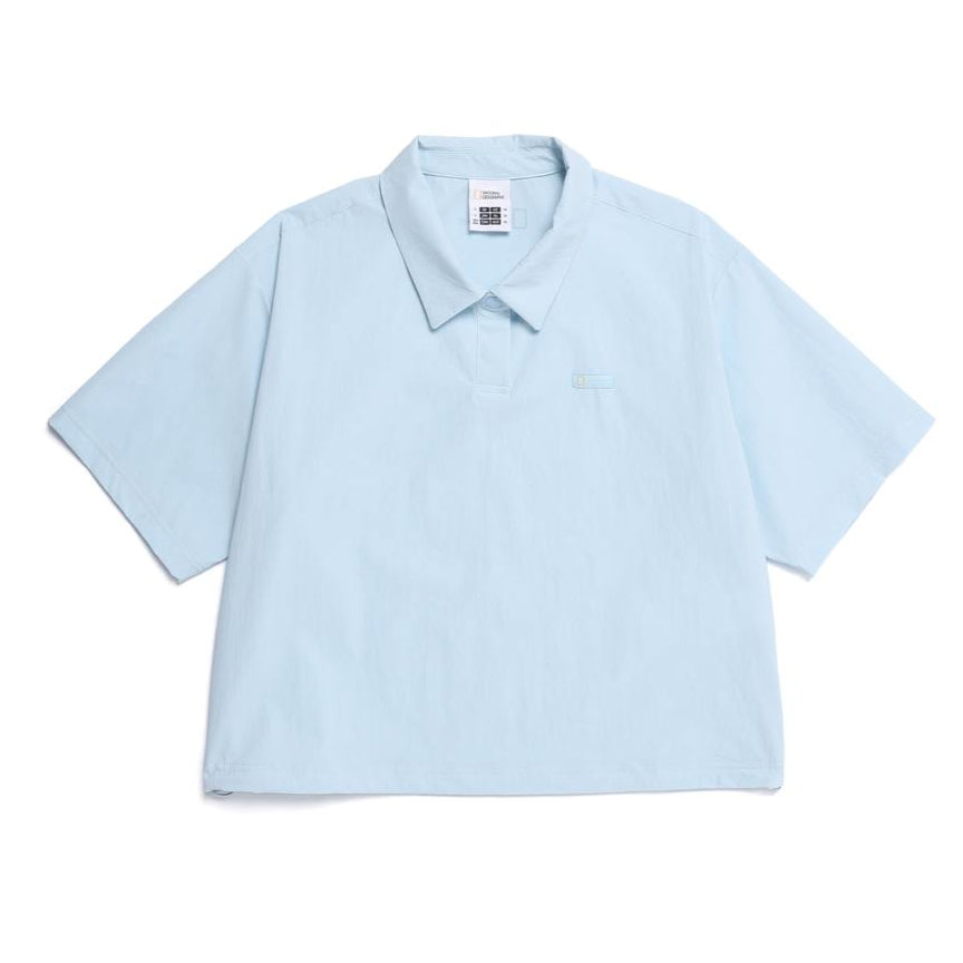 WOMEN ADELIE LIGHT WOVEN STRETCH COLLAR T-SHIRT L/BLUE