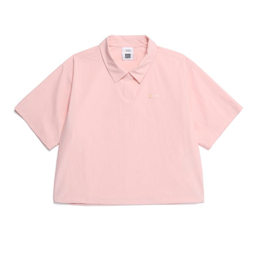 WOMEN ADELIE LIGHT WOVEN STRETCH COLLAR T-SHIRT L/PINK
