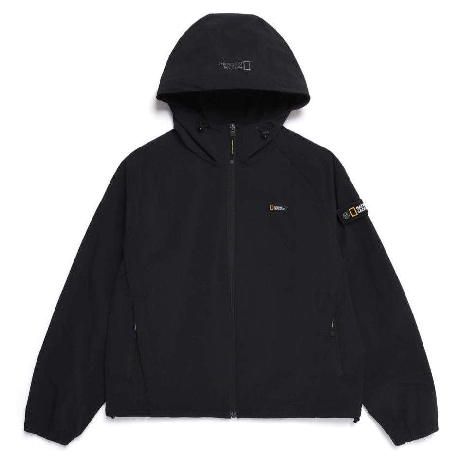 WOMEN ADELIE LIGHT WOVEN STRETCH FULL ZIP UP HOODIE JUMPER CARBON BLACK