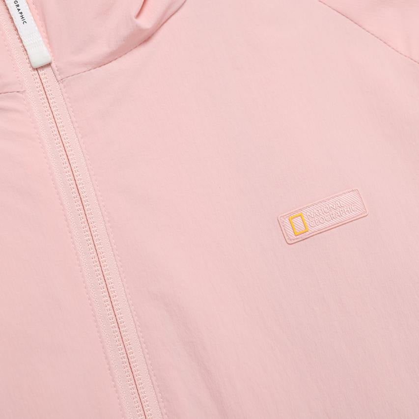 WOMEN ADELIE LIGHT WOVEN STRETCH FULL ZIP UP HOODIE JUMPER L/PINK