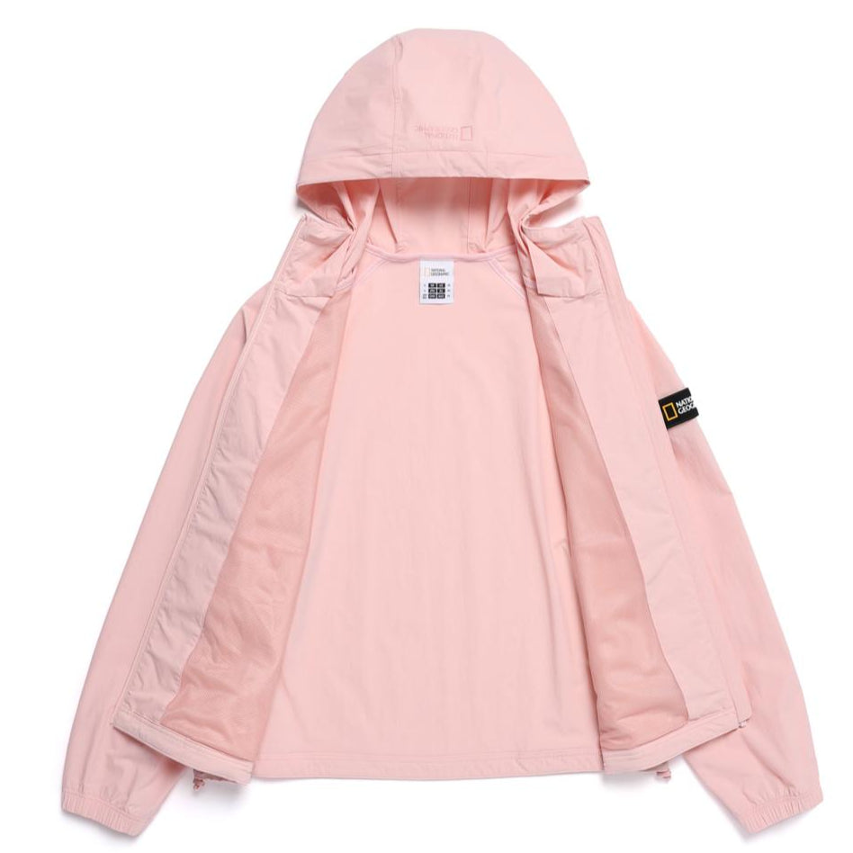 WOMEN ADELIE LIGHT WOVEN STRETCH FULL ZIP UP HOODIE JUMPER L/PINK