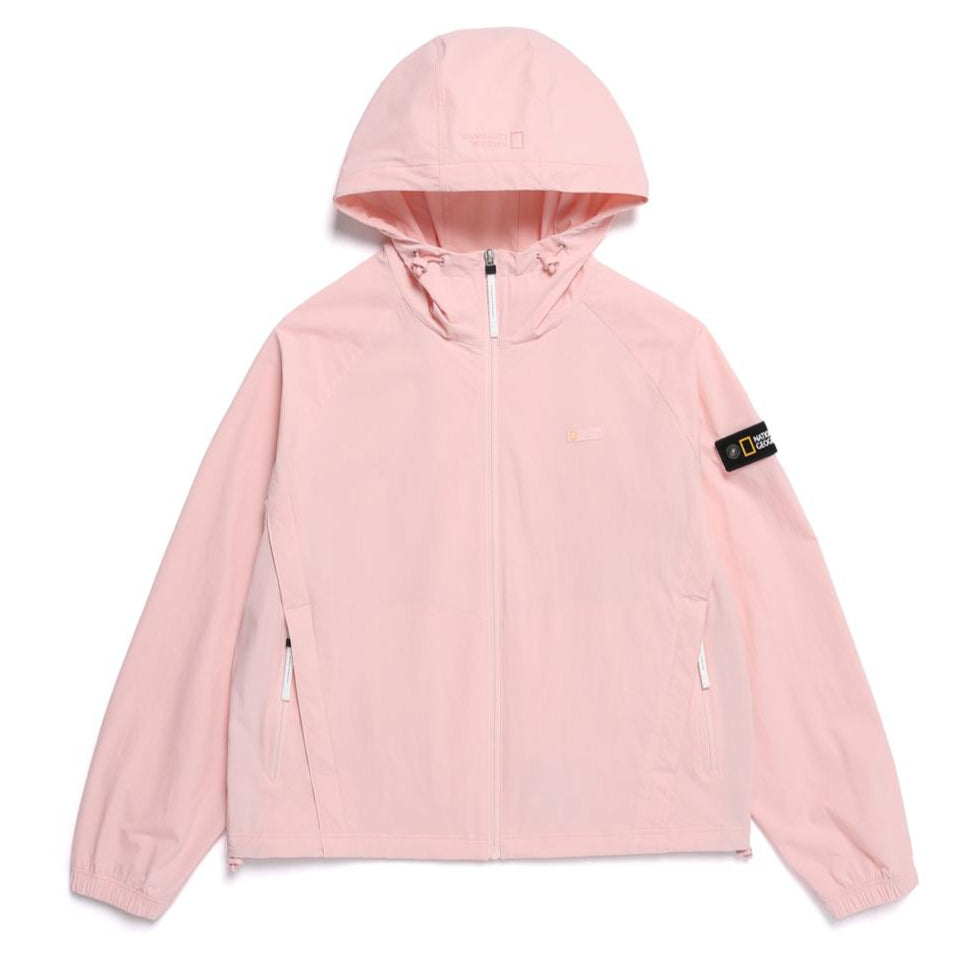 WOMEN ADELIE LIGHT WOVEN STRETCH FULL ZIP UP HOODIE JUMPER L/PINK