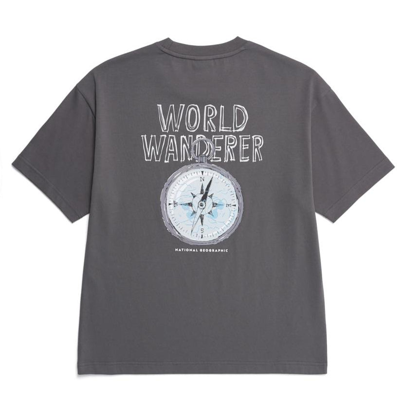 UNISEX TREASURE COMPASHORT SLEEVE/COORDINATE SEMI-OVER FIT GRAPHIC H/TEE GREY