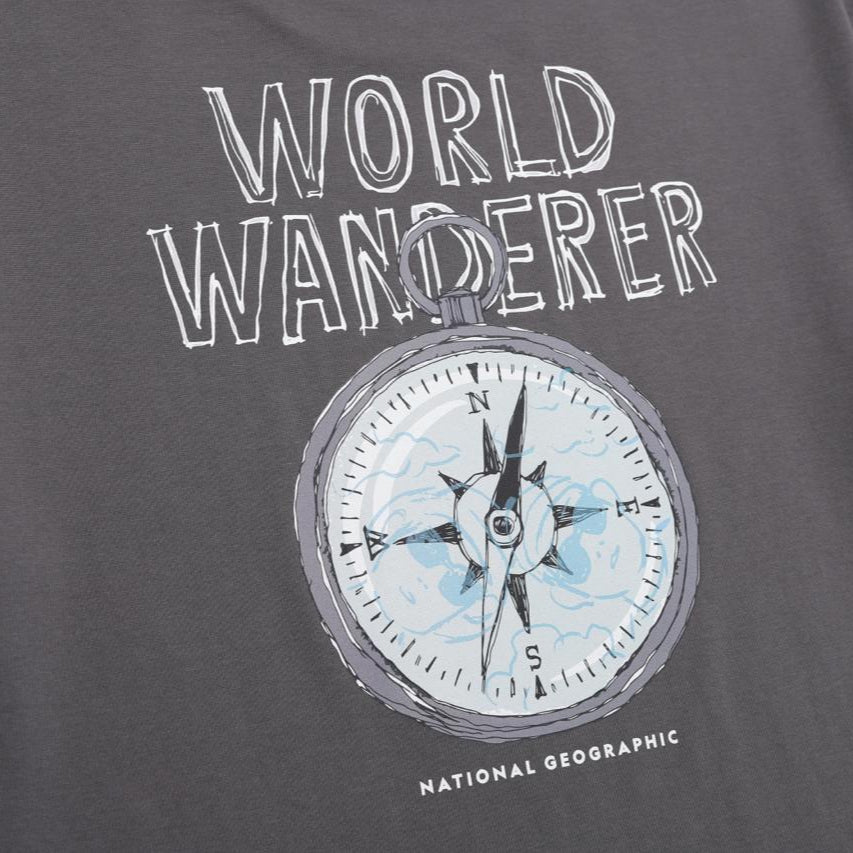 UNISEX TREASURE COMPASHORT SLEEVE/COORDINATE SEMI-OVER FIT GRAPHIC H/TEE GREY