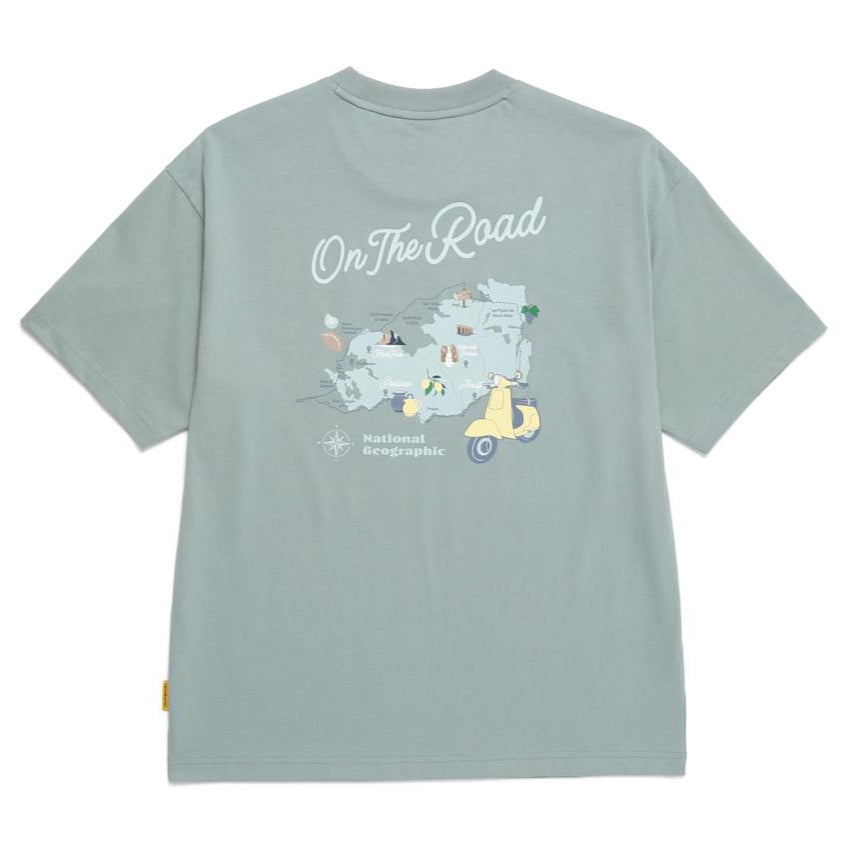 REGEN ASKIN ON THE ROAD GRAPHIC SEMI OVER FIT SHORT SLEEVE T-SHIRT KHAKI GREEN