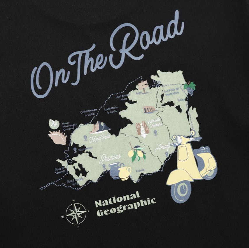 REGEN ASKIN ON THE ROAD GRAPHIC SEMI OVER FIT SHORT SLEEVE T-SHIRT CARBON BLACK