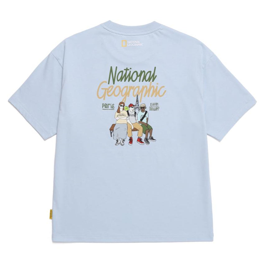 REGEN ASKIN TRAVEL2 GRAPHIC SEMI OVER FIT SHORT SLEEVE T-SHIRT L/BLUE