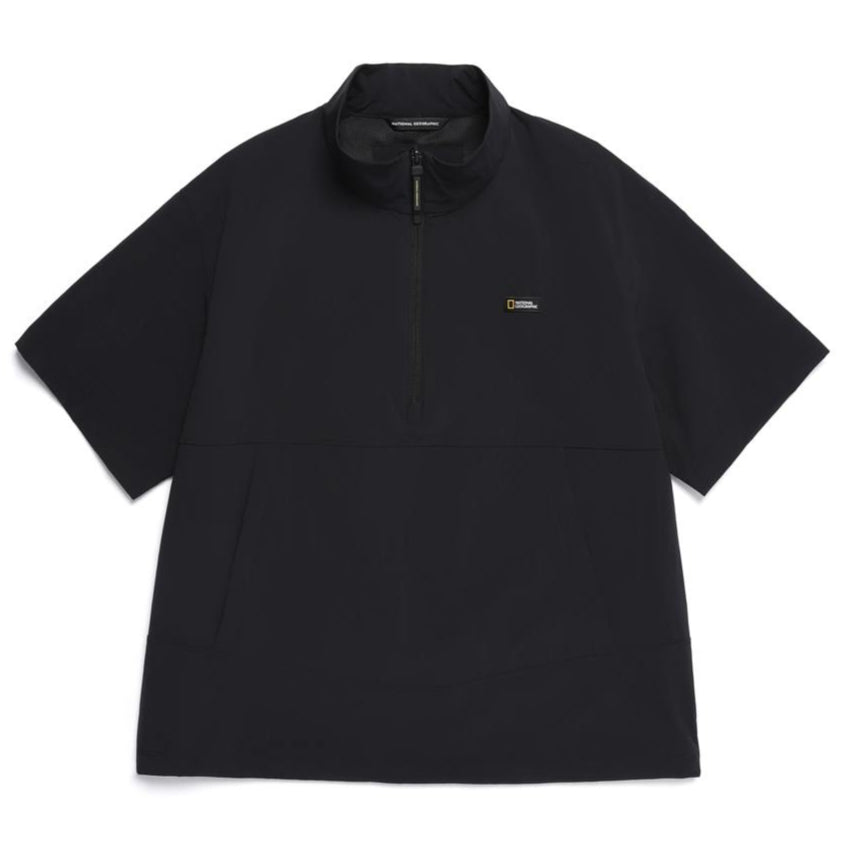 ADELIE LIGHTWEIGHT WOVEN STRETCH STANDNECK SHORT SLEEVE ANORAK CARBON BLACK