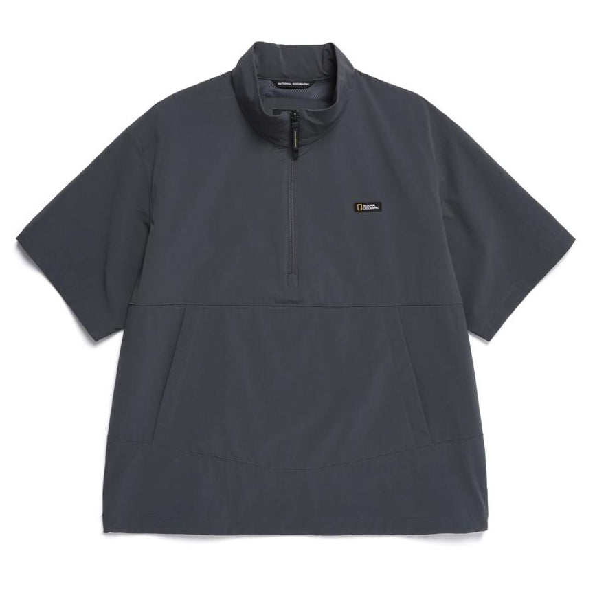 ADELIE LIGHTWEIGHT WOVEN STRETCH STANDNECK SHORT SLEEVE ANORAK CHARCOAL