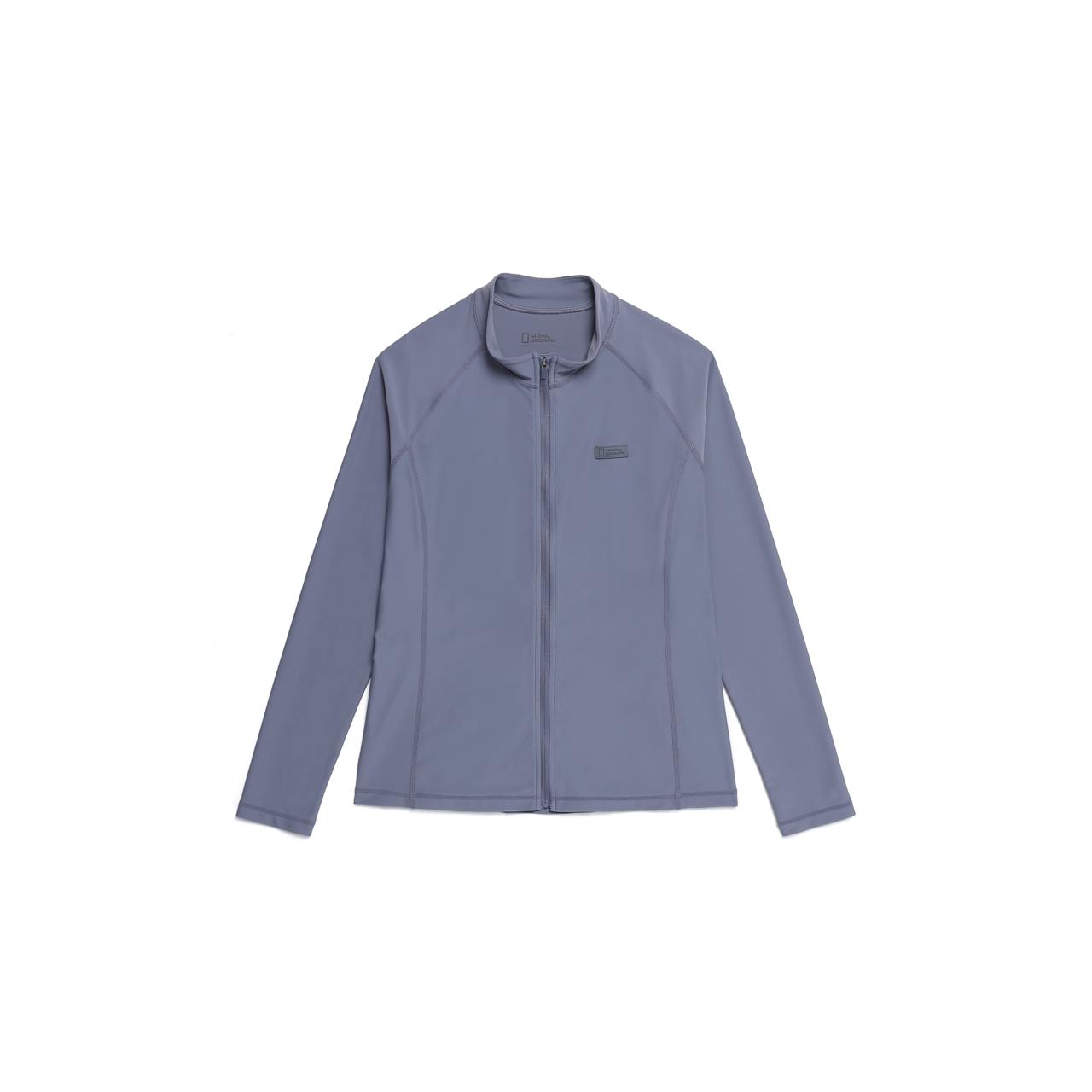 WOMEN BASIC ZIP-UP RASH GUARD BLUE GREY