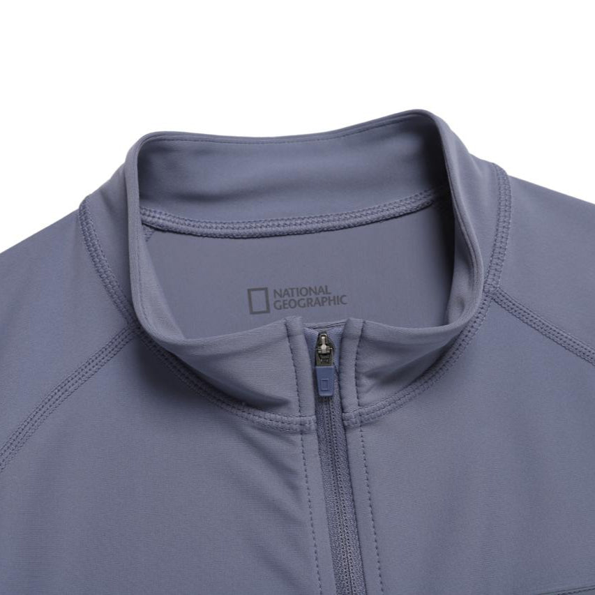 WOMEN BASIC ZIP-UP RASH GUARD BLUE GREY