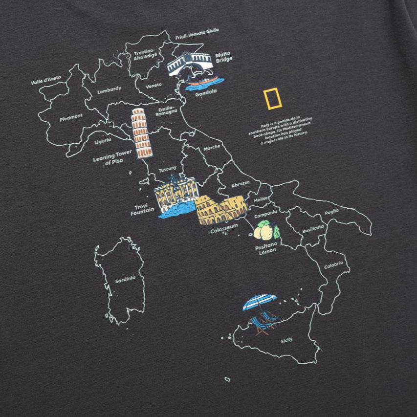 CROW COOL MAX WORLD MAP BASIC FIT SHORT SLEEVE T-SHIRT D/GREY
