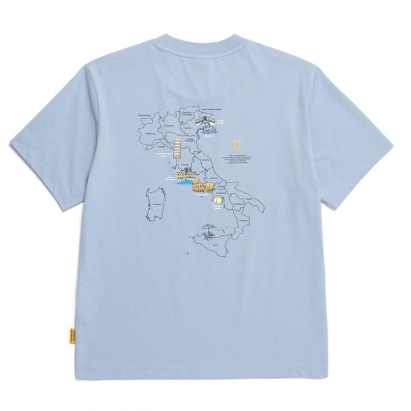CROW COOL MAX WORLD MAP BASIC FIT SHORT SLEEVE T-SHIRT STONE BLUE