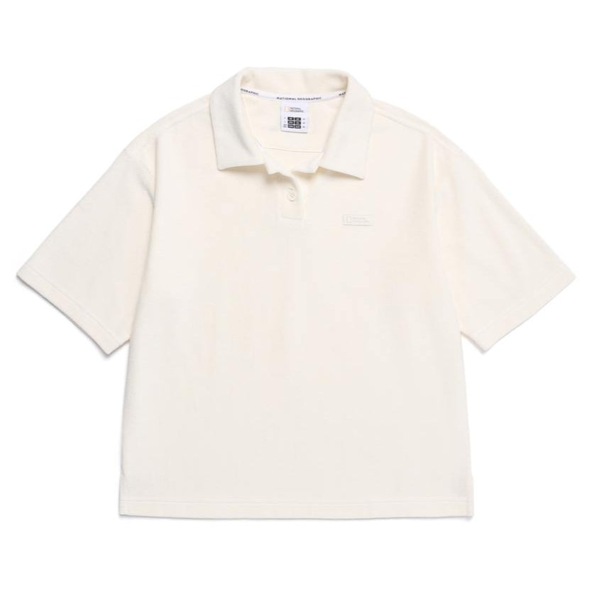 WOMEN TERRY BASIC COLLAR T-SHIRT L/BEIGE