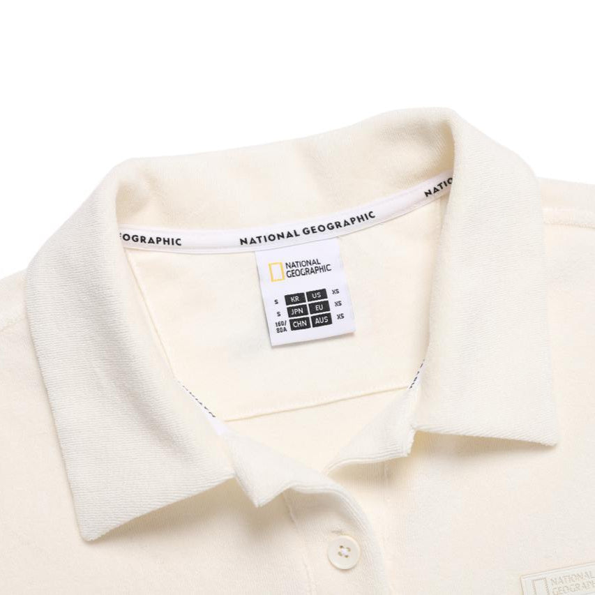 WOMEN TERRY BASIC COLLAR T-SHIRT L/BEIGE