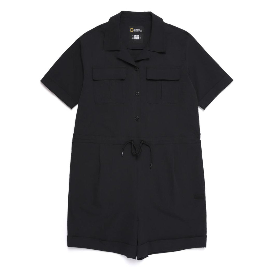 WOMEN SEERSUCKER ROMPER CARBON BLACK