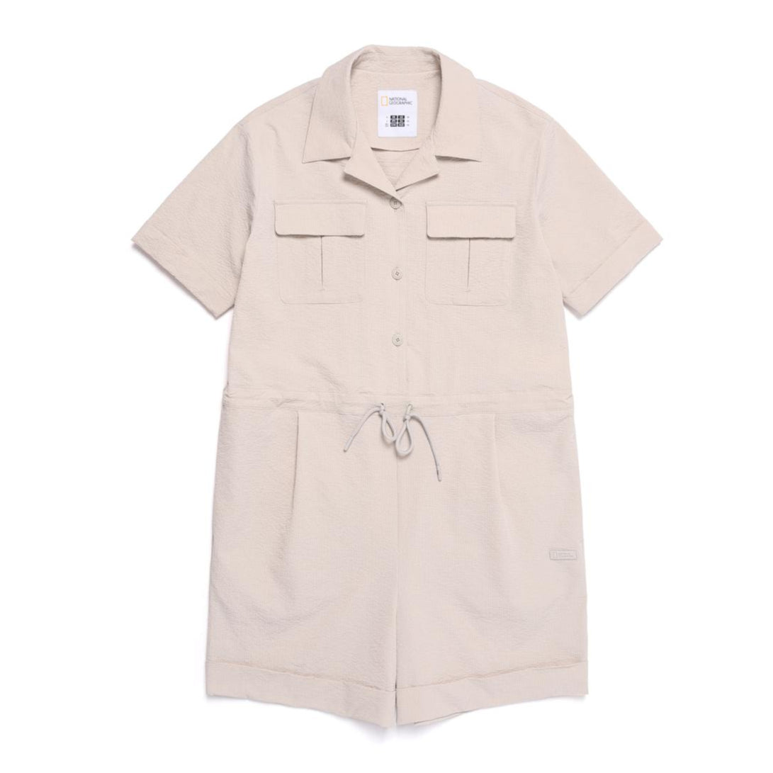 WOMEN SEERSUCKER ROMPER OAK BEIGE